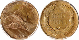1857 Flying Eagle Cent. Flying Eagle. Type of 1857. Snow-8, FS-901. Reverse Die Clashed with Liberty Seated Quarter Die. MS-63 (PCGS).

Attractive r...