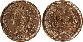 1864 Indian Cent. Copper-Nickel. MS-66+ (PCGS).

This exceptionally well preserved Gem exhibits dominant golden-tan patina over smooth, satiny surfa...