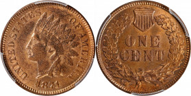 1871 Indian Cent. Bold N. MS-64 RB (PCGS).

More Red than Brown, we note only the lightest olive-brown iridescence to predominantly pinkish-orange s...