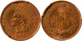 1876 Indian Cent. MS-64 RB (PCGS). CAC--Gold Label.

Thoroughly Premium Quality throughout, this is a predominantly lime-green and tan example with ...