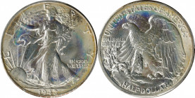 1942-D Walking Liberty Half Dollar. MS-67+ (PCGS).

This smartly impressed example also offers soft peripheral toning in sandy-gold iridescence. Bou...