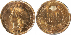 1908-S Indian Cent. MS-65 RD (PCGS).

A beautiful Gem to represent this historically significant issue. Aglow with fiery golden-orange and reddish-r...