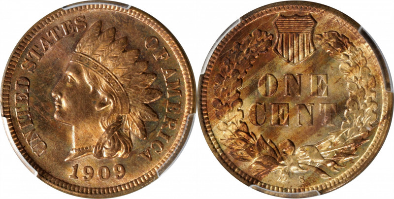 1909-S Indian Cent. MS-64 RB (PCGS).

A visually impressive piece with streaks...