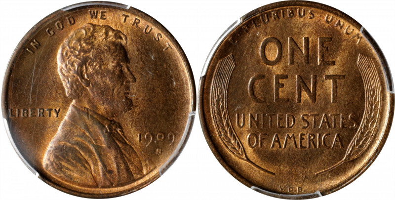 1909-S Lincoln Cent. V.D.B. MS-65 RB (PCGS). CAC.

Satiny and smooth surfaces ...