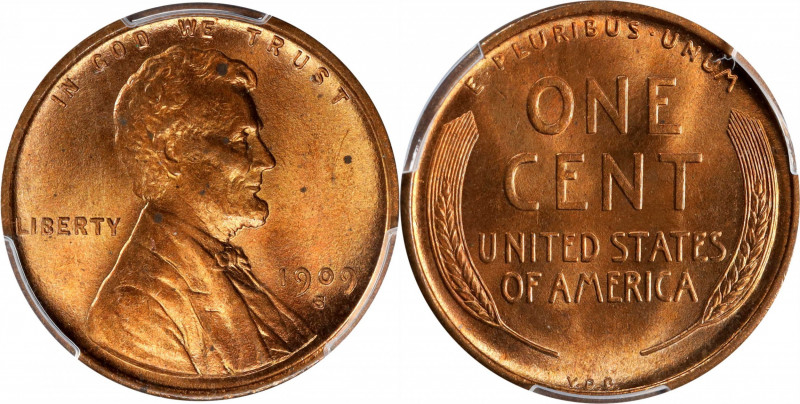 1909-S Lincoln Cent. V.D.B. MS-64 RD (PCGS).

A gorgeous full Red example of t...