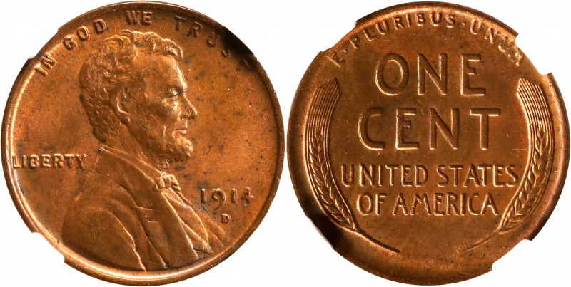 1914-D Lincoln Cent. MS-63 RB (NGC).

This is a predominantly lustrous example...