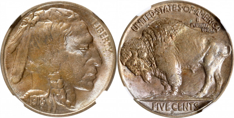 1918-S Buffalo Nickel. MS-64 (NGC).

This boldly patinated example exhibits in...