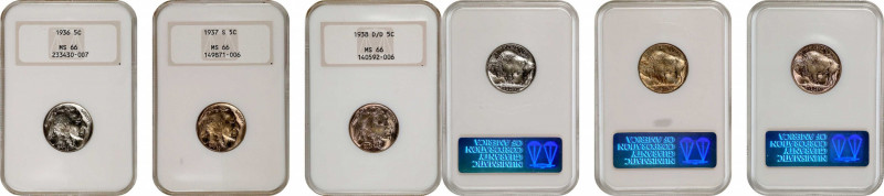 Lot of (3) Late Date Buffalo Nickels. MS-66 (NGC). OH.

Included are: 1936; 19...