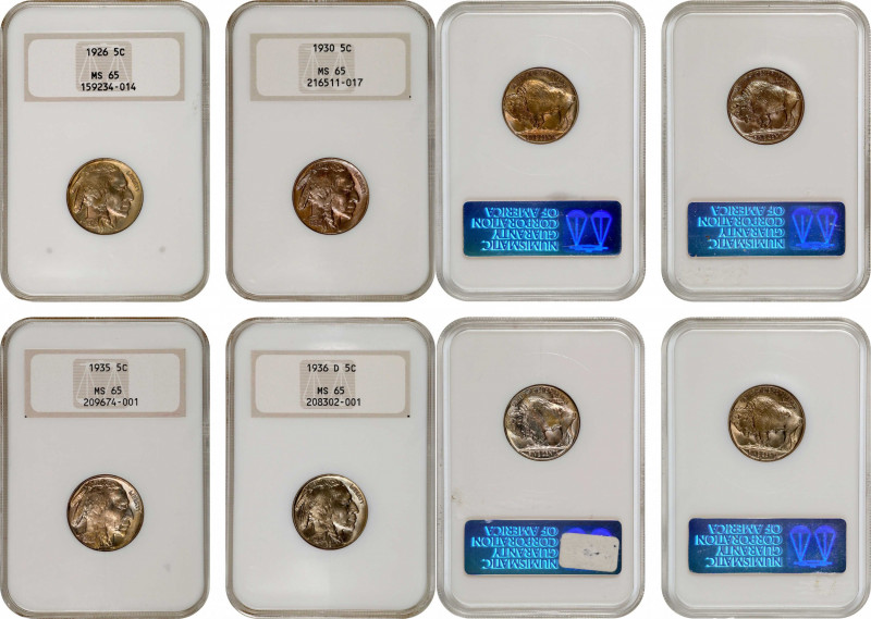 Lot of (4) Buffalo Nickels. MS-65 (NGC). OH.

Included are: 1926; 1930; 1935; ...