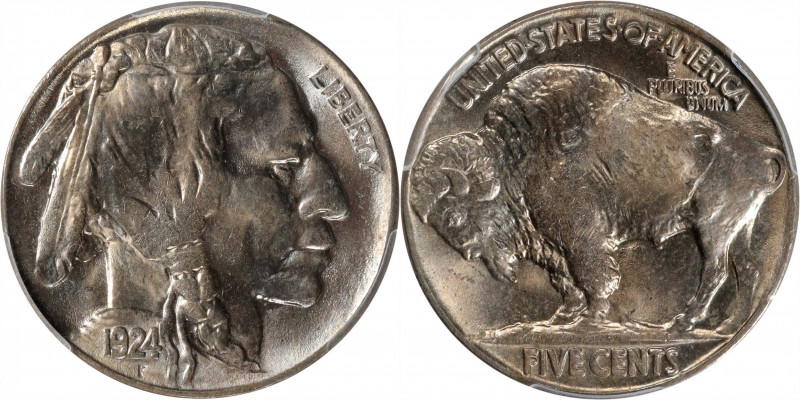 1924 Buffalo Nickel. MS-66 (PCGS).

A common issue by 1920s Buffalo nickel sta...