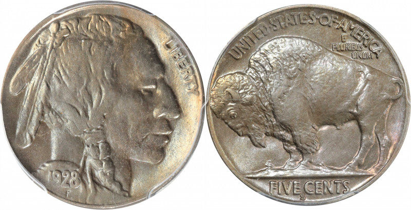 1928-S Buffalo Nickel. MS-65 (PCGS). PQ.

Lovely pale-gold and powder-blue iri...