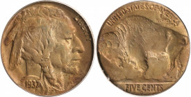 1937-D Buffalo Nickel. FS-901. 3-Legged. AU-58 (PCGS).

An even coating of golden-apricot iridescence adorns both sides of this lustrous and boldly ...