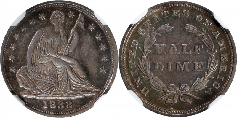 1838 Liberty Seated Half Dime. No Drapery. Large Stars. MS-65 (NGC).

A Gem Un...
