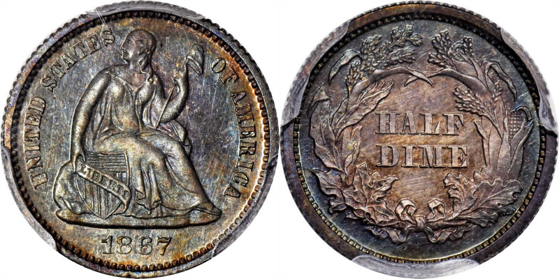 1867 Liberty Seated Half Dime. Proof-66 (PCGS).

This late-date Seated half di...