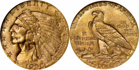 1925-D Indian Quarter Eagle. MS-63 (NGC).

A popular Denver Mint issue with pinkish hues that accent the overall yellow-gold complexion.

PCGS# 79...