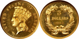 1863 Three-Dollar Gold Piece. JD-1, the only known dies. Rarity-6+. Proof-64 Cameo (NGC). CAC.

This is an miraculous survivor of the low-mintage Pr...