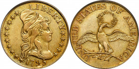 1795 Capped Bust Right Half Eagle. Small Eagle. BD-1. Rarity-5. AU-50 (PCGS).

As the first gold coin struck in the fledgling United States Mint, th...