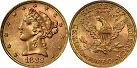 1882 Liberty Head Half Eagle. MS-63 (PCGS). CAC. OGH.

An absolutely gorgeous example with pinkish, lavender and powder-blue patina across satiny su...
