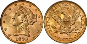 1893 Liberty Head Half Eagle. MS-63 (PCGS). CAC. OGH.

An original and beautiful example with powder blue and apricot patina. Approval by CAC increa...