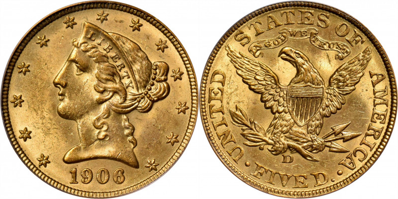 1906-D Liberty Head Half Eagle. MS-63 (PCGS). CAC. OGH.

Overall pale yellow s...