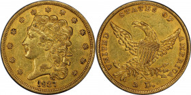 1837 Classic Head Half Eagle. HM-1. Rarity-4. AU-53 (PCGS). CAC.

Handsome golden-apricot surfaces retain much of the original satiny mint luster. T...