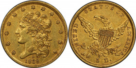 1838-D Classic Head Half Eagle. HM-1, Winter 1-A, the only known dies. Rarity-3. AU-53+ (PCGS). CAC.

Here is a remarkably well preserved, visually ...