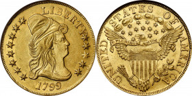 1799 Capped Bust Right Eagle. BD-7, Taraszka-19. Rarity-3. Small Obverse Stars. AU-58 (NGC).

This lovely AU-58 (NGC) specimen is beautiful and well...