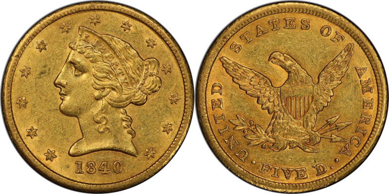 1840 Liberty Head Half Eagle. AU-58 (PCGS). CAC.

Nearly full, satin to softly...