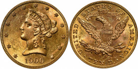 1900-S Liberty Head Eagle. MS-63 (PCGS). OGH.

A beautiful example with pale flashes of powder blue that accent the pinkish and yellow-gold patina. ...