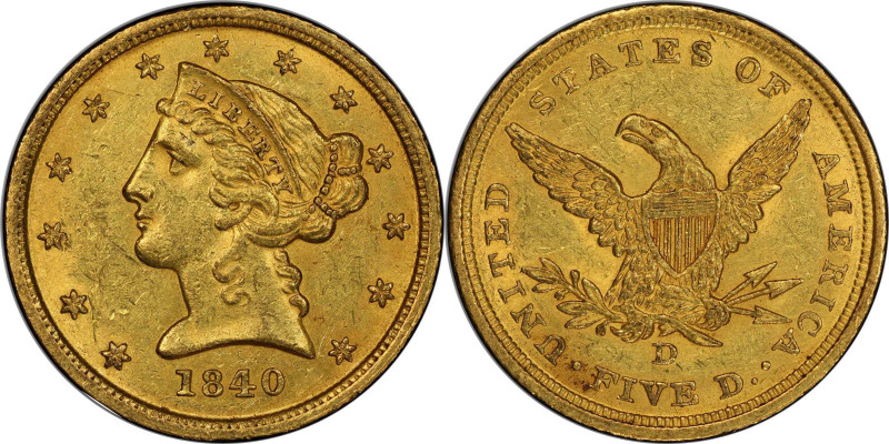 1840-D Liberty Head Half Eagle. Winter 3-B. Tall D. MS-61 (PCGS). CAC.

Here i...