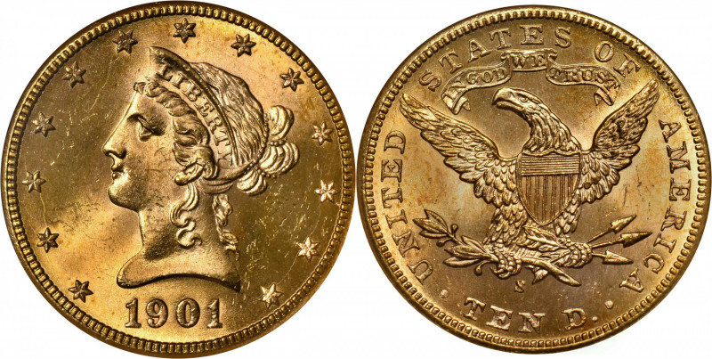 1901-S Liberty Head Eagle. MS-65 (NGC). CAC.

This exceptionally smooth and we...