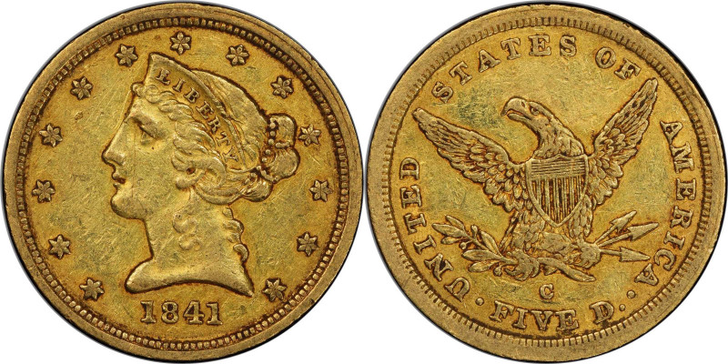 1841-C Liberty Head Half Eagle. Winter-1, the only known dies. EF-40 (PCGS).

...