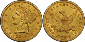 1842 Liberty Head Half Eagle. Small Letters. AU-58 (PCGS). CAC.

Exquisite near-Mint preservation for both the type and the issue, this handsome, sh...