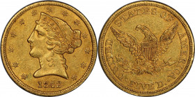 1842 Liberty Head Half Eagle. Large Letters. Repunched Date. AU-53 (PCGS). CAC.

Here is a noteworthy original AU example of this surprise rarity am...