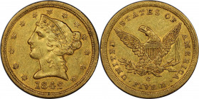 1842-C Liberty Head Half Eagle. Large Date. Winter-1, the only known dies. Die State I. AU Details--Graffiti (PCGS).

A sharply struck, lustrous AU ...
