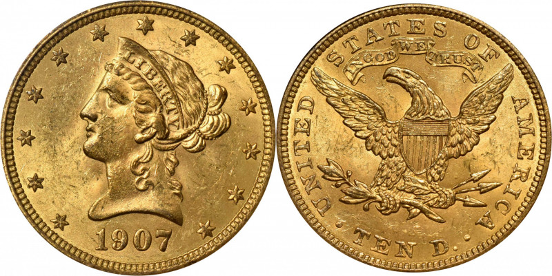 1907 Liberty Head Eagle. MS-63 (NGC).

A charming and original example with hi...