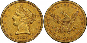 1842-D Liberty Head Half Eagle. Winter 7-E. Small Date, Small Letters. AU-50 (PCGS). CAC.

A richly colored example featuring a bold blend of deep h...
