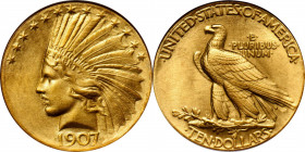 1907 Indian Eagle. Wire Rim, Periods. Judd-1901, Pollock-1995. Rarity-3. MS-68 (NGC).

A true sculptural masterpiece with virtually perfect surfaces...