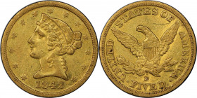 1842-D Liberty Head Half Eagle. Winter 9-G, the only known dies. Large Date, Large Letters. AU Details--Cleaned (PCGS).

Sharp striking detail and s...