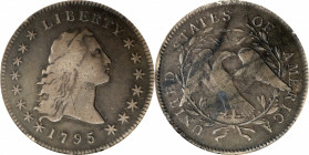 1795 Flowing Hair Silver Dollar. BB-20, B-2. Rarity-3. Two Leaves. Fine-12 (ANACS). OH.

Deeply toned charcoal-olive surfaces with a few blushes of ...