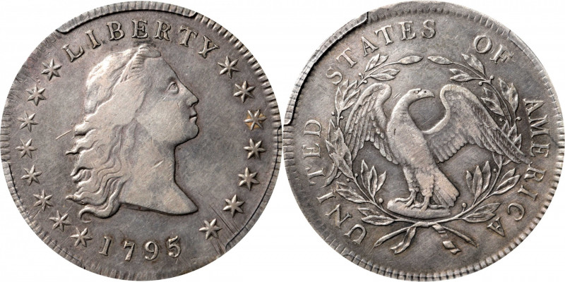 1795 Flowing Hair Silver Dollar. BB-27, B-5. Rarity-1. Three Leaves. VF Details-...