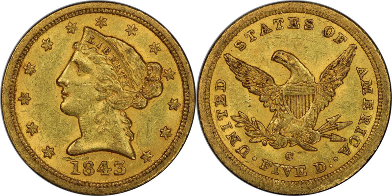 1843-C Liberty Head Half Eagle. Winter-2. MS-61 (PCGS). CAC.

Presented here i...