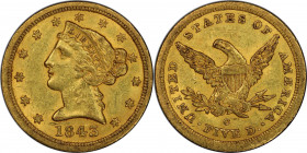 1843-C Liberty Head Half Eagle. Winter-2. MS-61 (PCGS). CAC.

Presented here is a fantastic condition rarity for this otherwise more obtainable C-Mi...