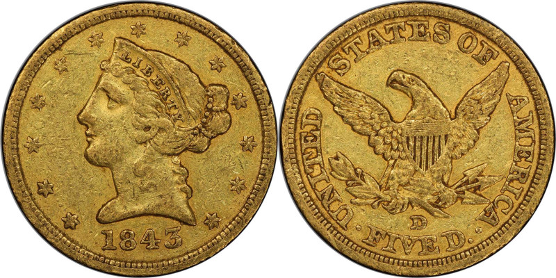 1843-D Liberty Head Half Eagle. Winter 10-H. Medium D. EF-40 (PCGS). CAC.

Ple...