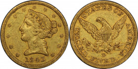 1843-D Liberty Head Half Eagle. Winter 10-H. Medium D. EF-40 (PCGS). CAC.

Plenty of bold striking detail remains to the more protected design eleme...