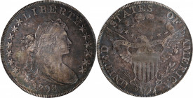1798 Draped Bust Silver Dollar. Heraldic Eagle. BB-124, B-24. Rarity-2. Pointed 9, Wide Date. AU Details--Repaired (PCGS).

A wide date variety with...