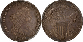1799 Draped Bust Silver Dollar. BB-159, B-23. Rarity-4. Stars 8x5. VF-35 (PCGS).

Medium to deep steel gray with attractive violet highlights. Choic...