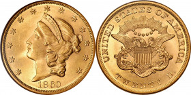1860 Liberty Head Double Eagle. MS-64 (NGC). CAC.

This beautiful 1860 double eagle is a visually stunning example even at arm's length. Dominant go...