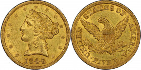 1844 Liberty Head Half Eagle. MS-61 (PCGS). CAC.

A sharply struck and frosty example with full original olive-orange color on both sides. Premium f...