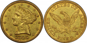 1844-C Liberty Head Half Eagle. Winter-1, the only known dies. Die State III. AU-55+ (PCGS). CAC.

This premium quality example ranks among the nice...